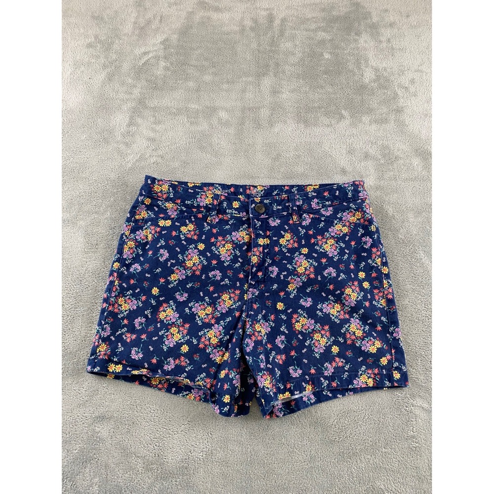 St Johns Bay Womens Navy Blue Floral 5 Inch Inseam Shorts Size 12 Stretch Twill